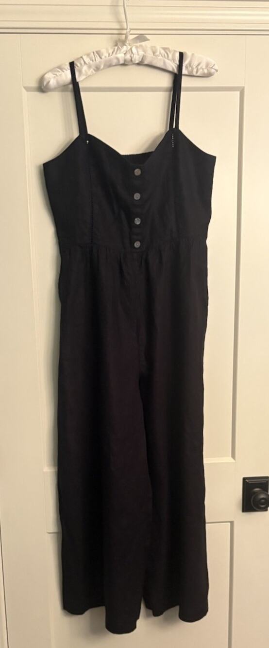 Madewell Sz 12 Black Linen Jumpsuit Sleeveless Wide Leg NP077